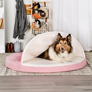 FurHaven Faux Sheepskin Snuggery Gel Top Foam Dog & Cat Bed, Pink, 44-in