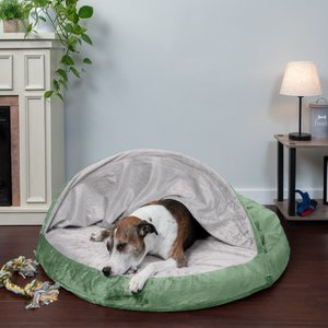 FurHaven Microvelvet Snuggery Gel Top Covered Cat & Dog Bed with Removable Cover, Sage, 44-in