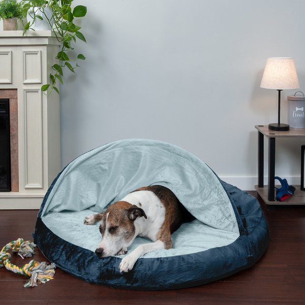 FurHaven Microvelvet Snuggery Gel Top Foam Dog & Cat Bed, Navy, 44-in slide 1 of 9