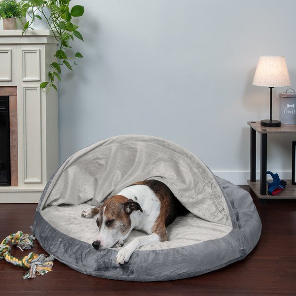 FurHaven Microvelvet Snuggery Gel Top Foam Dog & Cat Bed, Gray, 44-in slide 1 of 9