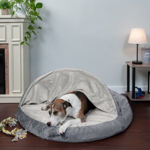 FurHaven Microvelvet Snuggery Gel Top Foam Dog & Cat Bed, Gray, 44-in