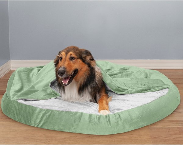 FurHaven Microvelvet Snuggery Memory Top Cat & Dog Bed with Removable Cover, Sage, 44-in slide 1 of 9