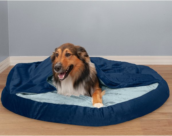 FurHaven Microvelvet Snuggery Memory Top Foam Dog & Cat Bed, Navy, 44-in slide 1 of 9