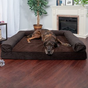 FurHaven Faux Fleece Memory Top Bolster Dog Bed with Removable Cover, Coffee, Jumbo Plus