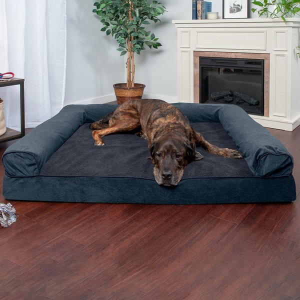 FURHAVEN Faux Fleece Memory Top Bolster Dog Bed with Removable Cover