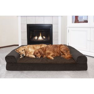 FurHaven Faux Fleece Orthopedic Bolster Cat & Dog Bed with Removable Cover, Coffee, Jumbo Plus