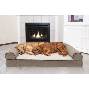 FurHaven Faux Fleece Orthopedic Bolster Cat & Dog Bed with Removable Cover, Cream, Jumbo Plus