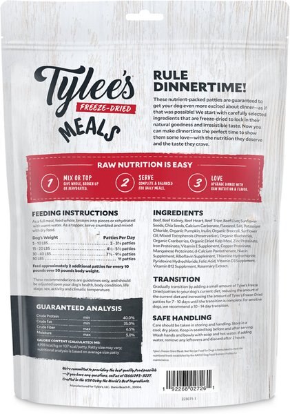 Tylee's Freeze-Dried Meals for Dogs, Beef Recipe
