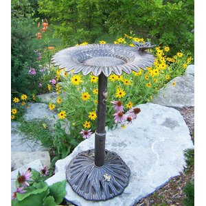 OAKLAND LIVING Handmade Metal Crane Lily Bird Bath, Antique Bronze ...