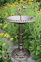 Oakland Living Handmade Metal Lotus Twin Birds Bird Bath, Antique Bronze