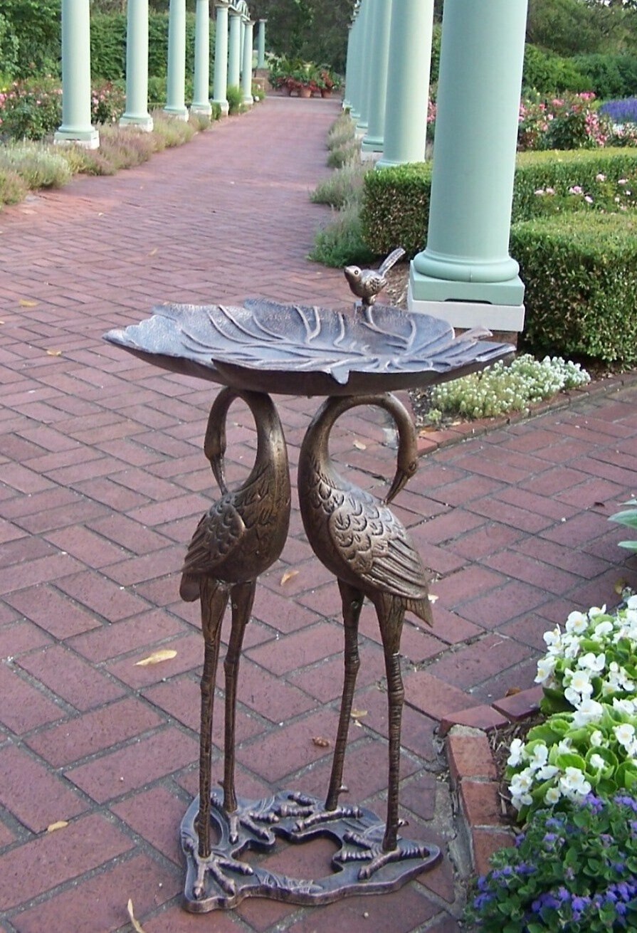Oakland Living Handmade Metal Crane Lily Bird Bath