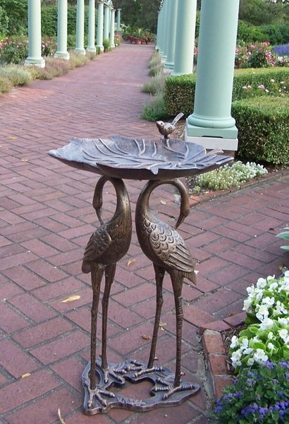 Oakland Living Handmade Metal Crane Lily Bird Bath, Antique Bronze slide 1 of 1