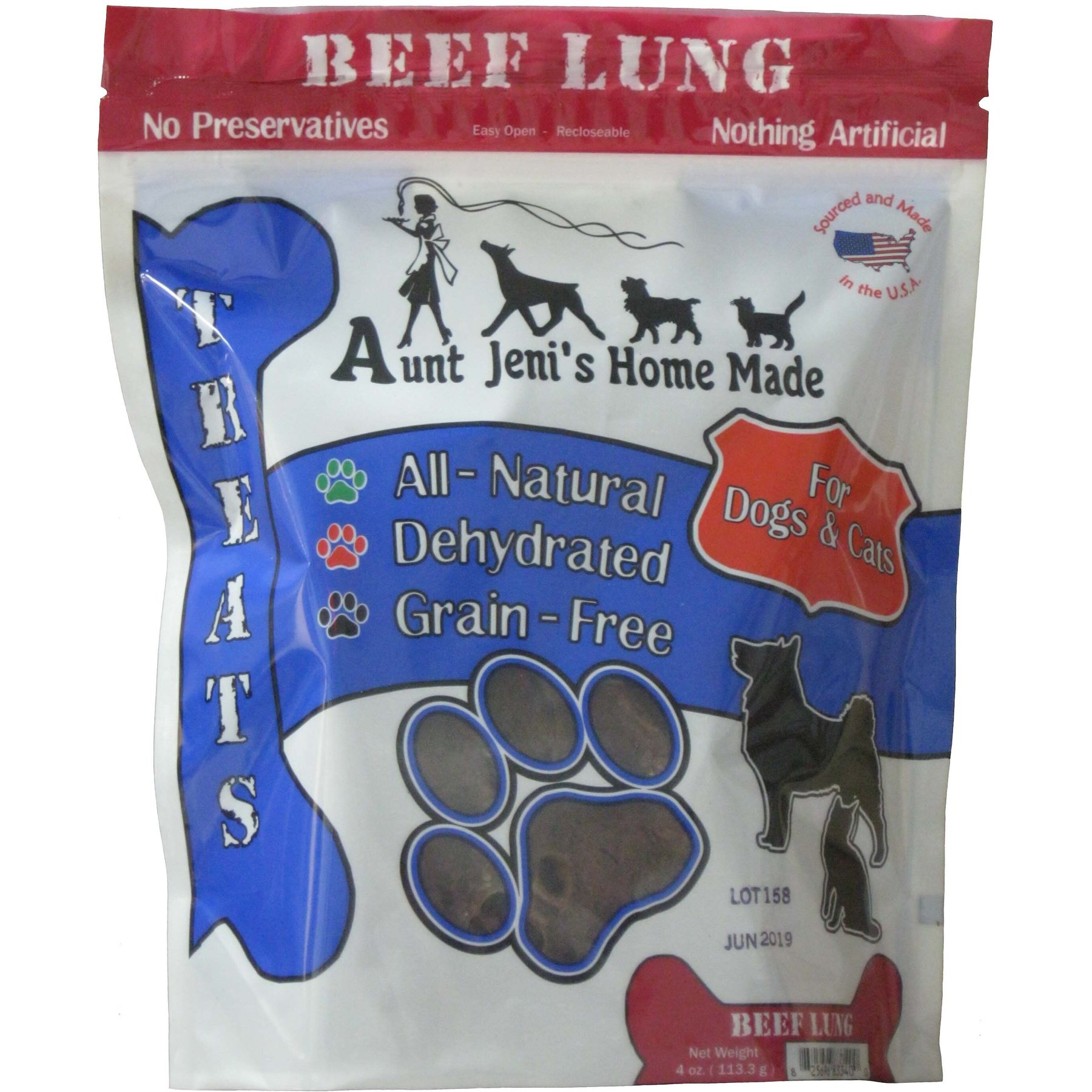 Aunt Jeni s Home Made Beef Lung Dehydrated Dog Cat Treats 4 oz bag