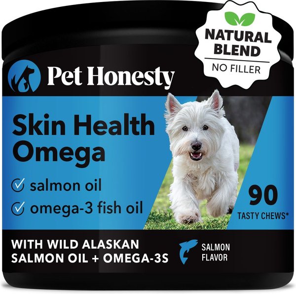 PetHonesty Skin Health Omega Salmon Flavored Soft Chews Skin & Coat Supplement for Dogs, 90 count slide 1 of 9