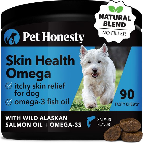 PetHonesty Skin Health Omega Salmon Flavored Soft Chews Skin Coat Supplement for Dogs 90 count