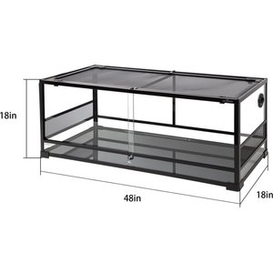 REPTI ZOO Glass Reptile Terrarium Sliding Doors with Screen Ventilation, Black