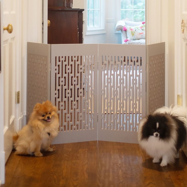 CARDINAL GATES Decorative Freestanding Dog Gate, Gray Geometric