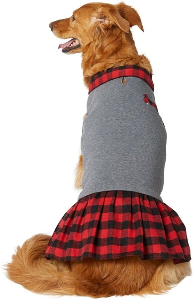 Frisco Plaid Dog \u0026 Cat Sweatshirt Dress, Red Plaid, Large