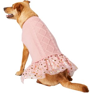 Frisco Cable Knit Dog & Cat Sweater Dress,  Pink, Small