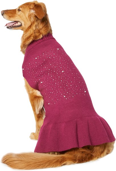 Frisco Faux Crystal & Pearl Dog & Cat Sweater Dress, Plum Red, Large slide 1 of 5