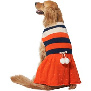 Frisco Pom Pom Bow Striped Dog & Cat Sweater Dress, Large