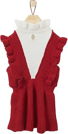 Frisco V Ruffle Dog & Cat Sweater Dress, Burgundy, Small