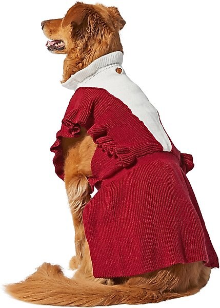 Frisco V Ruffle Dog & Cat Sweater Dress, Burgundy, Large slide 1 of 6