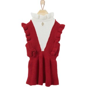 Frisco V Ruffle Dog & Cat Sweater Dress, Burgundy, X-Large