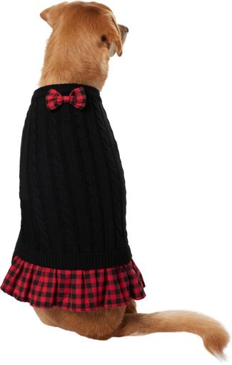 Frisco Plaid Cable Knit Dog & Cat Sweater Dress, Red Plaid, X-Small