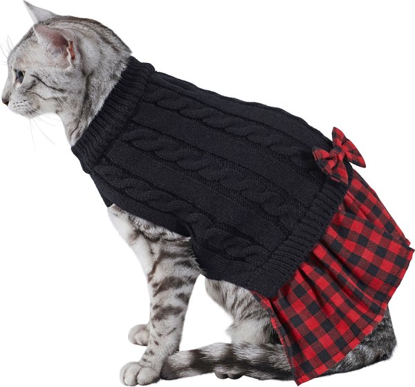 Frisco Plaid Cable Knit Dog & Cat Sweater Dress, Red Plaid, X-Small slide 1 of 7
