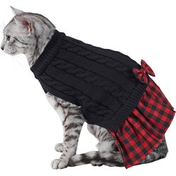 buy Plaid Cat Sweater Dress, Red Plaid, Small best price plaid for pets