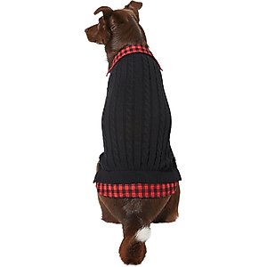 Frisco Plaid Cable Knit Dog & Cat Sweater, Red Plaid, X-Small