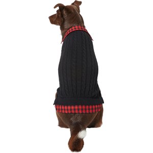 Frisco Plaid Cable Knit Dog & Cat Sweater, Red Plaid, Large