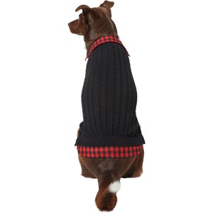 Frisco Plaid Cable Knit Dog & Cat Sweater, Red Plaid, X-Large