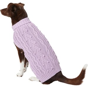 Frisco Bobble-Knit Dog & Cat Turtleneck Sweater, Lavender, Large