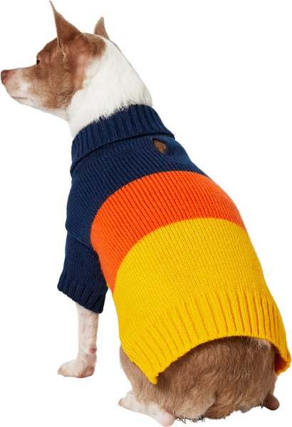 Frisco Colorblock Dog & Cat Turtleneck Sweater with Sleeves, Orange/Blue, Small slide 1 of 7