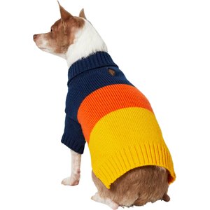 Frisco Colorblock Dog & Cat Turtleneck Sweater with Sleeves, Orange/Blue, Medium