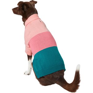 Frisco Colorblock Dog & Cat Turtleneck Sweater with Sleeves, Pink/Teal, Large