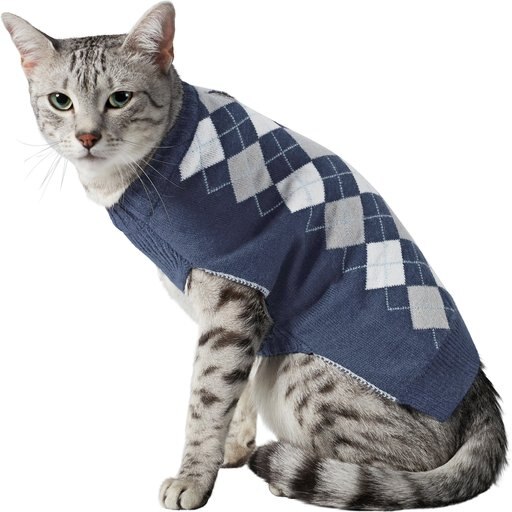 Frisco Argyle Dog & Cat Sweater, Navy, Small