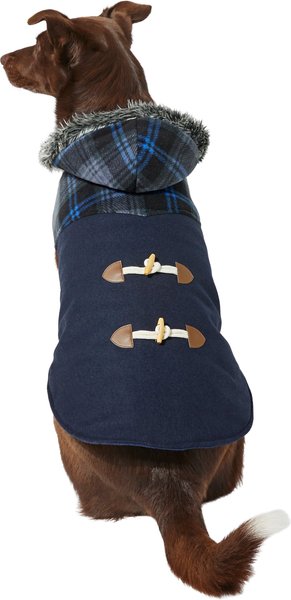 Frisco Plaid Hooded Insulated Dog & Cat Peacoat, Navy, X-Small slide 1 of 7