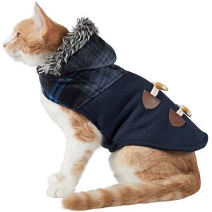 Frisco Mediumweight Plaid Hooded Insulated Dog & Cat Peacoat, Navy, X-Small