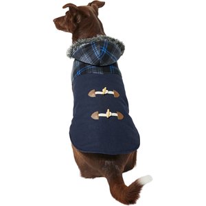 Frisco Mediumweight Plaid Hooded Insulated Dog & Cat Peacoat, Navy, Large