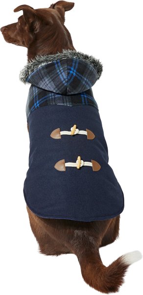 Frisco Plaid Hooded Insulated Dog & Cat Peacoat, Navy, X-Large slide 1 of 6
