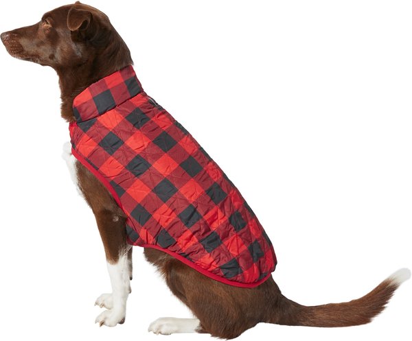 Frisco Lightweight Quilted Water-Resistant Reversible Insulated Dog & Cat Jacket, Gray/Red Plaid, Small slide 1 of 7