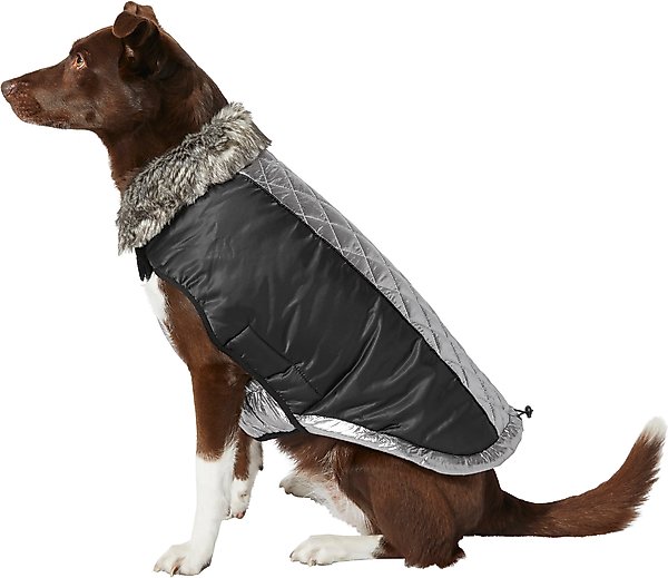 Discontinued FRISCO Metallic Insulated Quilted Dog & Cat Coat, Silver