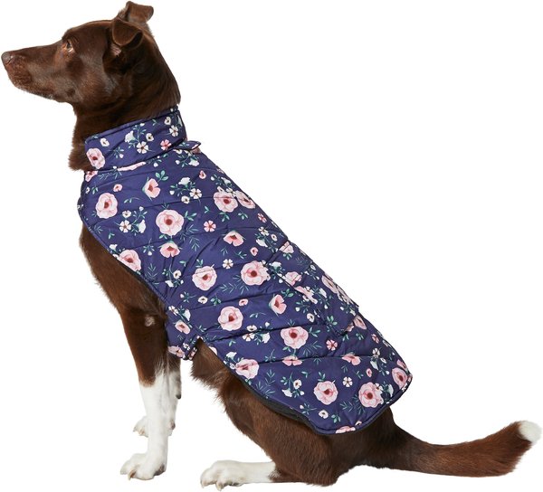 Frisco Patterned Floral Insulated Dog & Cat Puffer Coat, Navy, X-Small slide 1 of 8
