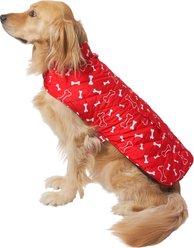 Frisco Mediumweight Patterned Bones Insulated Dog & Cat Coat, Red, X-Small
