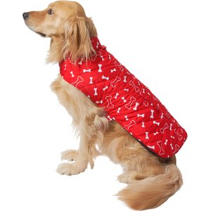 Frisco Patterned Bones Insulated Dog & Cat Coat, Red, X-Small