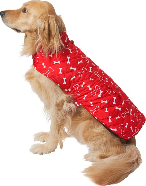 Frisco Patterned Bones Insulated Dog & Cat Coat, Red, Large slide 1 of 7