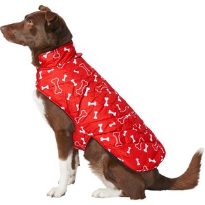 Frisco Patterned Bones Insulated Dog & Cat Coat, Red, X-Large